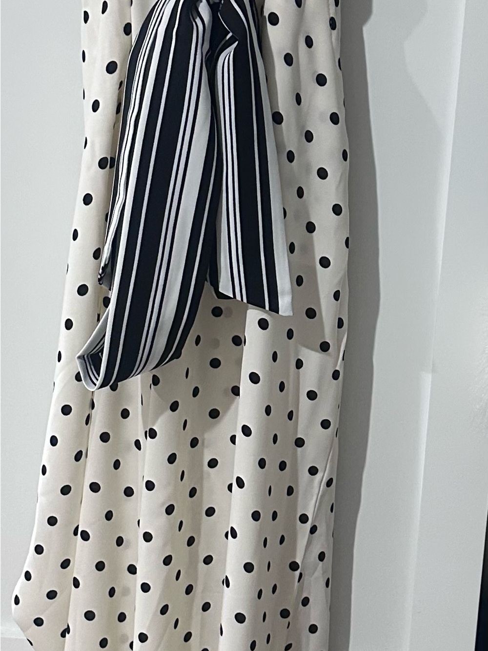 Valentine Ivory and Black Polka Dot Jumpsuit with Striped Waist Tie - Picture 4 of 4